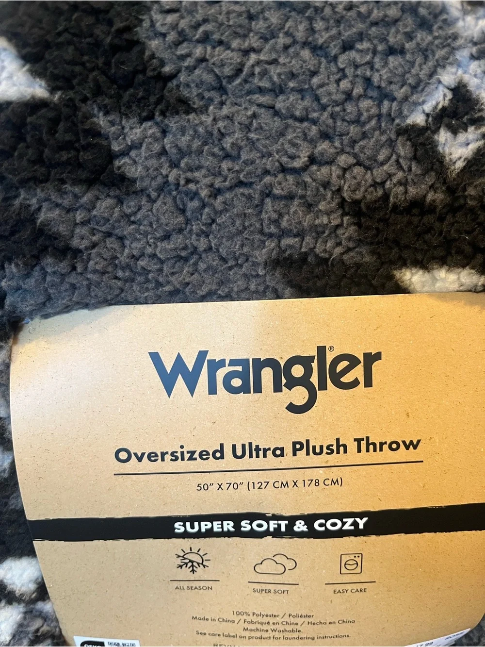 Wrangler Sherpa Black, Grey, White Aztec oversized Throw Blanket